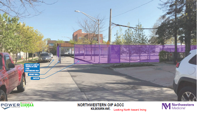 Site logistics plan of Kilbourn Avenue looking north towards Irving.